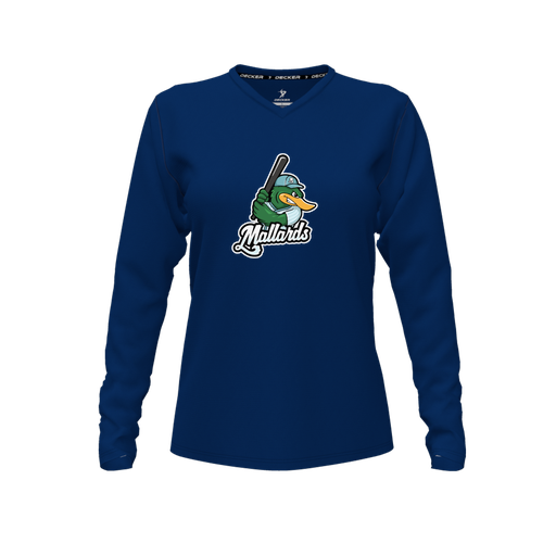 [FTLVCFNV-FYXS-LOGO3] Decker Comfort T-Shirt (Female Youth XS, Navy, V Neck, Logo 3, Long Sleeve)