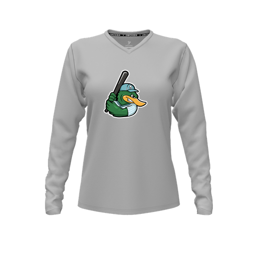 [FTLVCFGY-FYXS-LOGO2] Decker Comfort T-Shirt (Female Youth XS, Gray, V Neck, Logo 2, Long Sleeve)