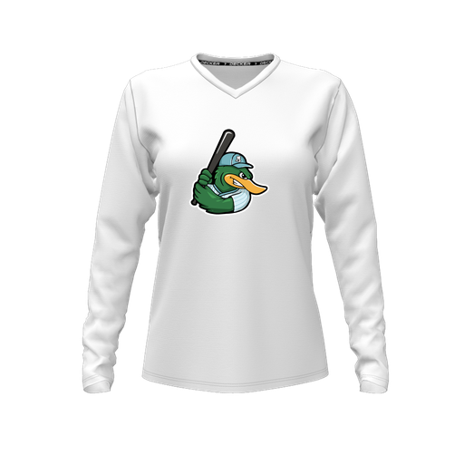 [FTLVPTWH-FYXS-LOGO2] Decker Performance T-Shirt (Female Youth XS, White, V Neck, Logo 2, Long Sleeve)