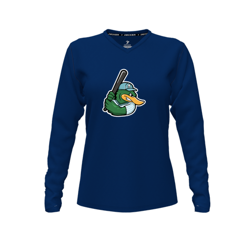 [FTLVPTNV-FYXS-LOGO2] Decker Performance T-Shirt (Female Youth XS, Navy, V Neck, Logo 2, Long Sleeve)