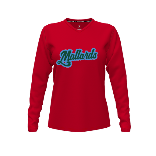 [FTLVPTRD-FYXS-LOGO1] Decker Performance T-Shirt (Female Youth XS, Red, V Neck, Logo 1, Long Sleeve)