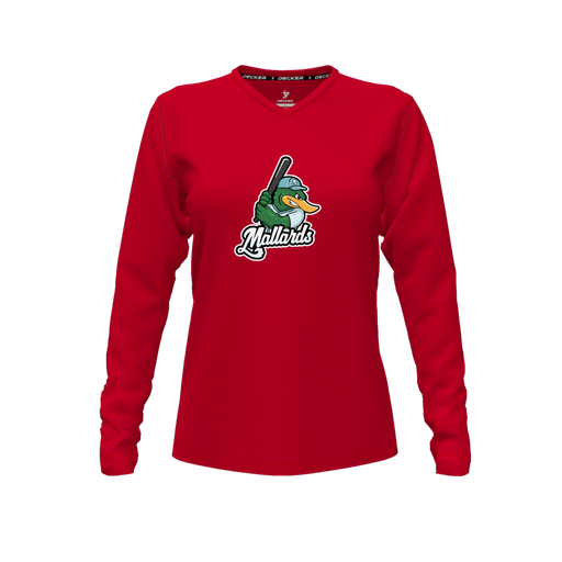 [FTLVPTRD-FYXS-LOGO3] Decker Performance T-Shirt (Female Youth XS, Red, V Neck, Logo 3, Long Sleeve)