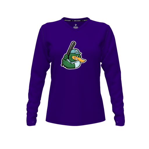 [FTLVPTPP-FYXS-LOGO2] Decker Performance T-Shirt (Female Youth XS, Purple, V Neck, Logo 2, Long Sleeve)